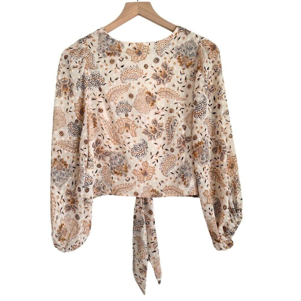 Joie V Neck Button Up Multicolor Print Cream Brown L - Picture 8 of 12
